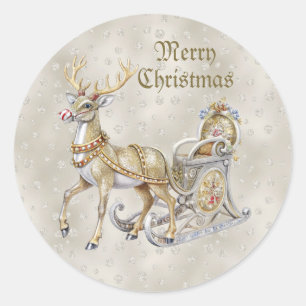 Rond Sticker de Noël Reindeer Sleigh