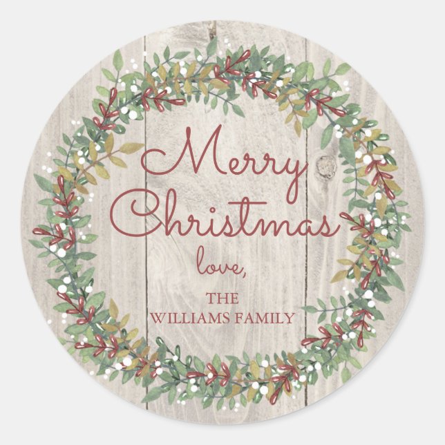 Rond Sticker de Noël rustique Wreath (Devant)