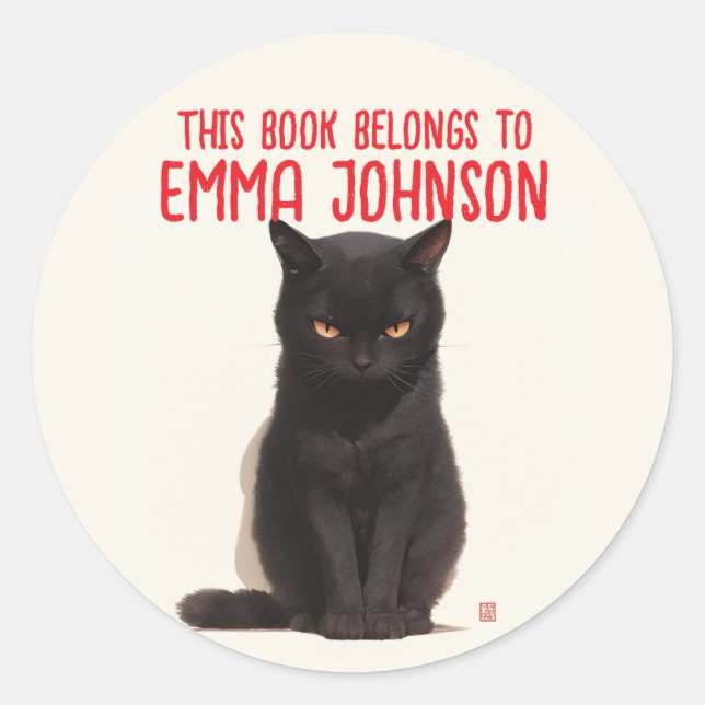 Rond Sticker de nom de chat noir | Retour à l'école (Devant)