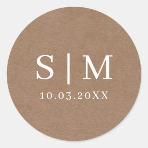 Rond Sticker de nom initial minimaliste rustique