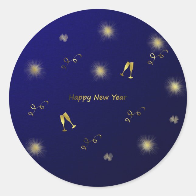 Rond sticker de nouvelle année heureux bleu et or (Devant)