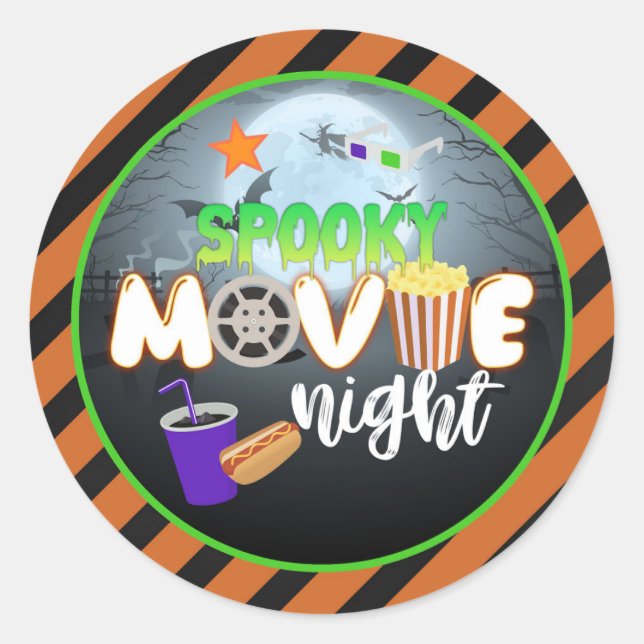 Rond Sticker de nuit pour cinéma éffrayant (Devant)