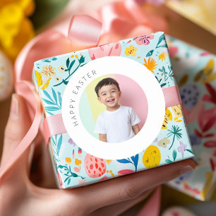 Rond Sticker de Pâques heureux personnalisé avec photo