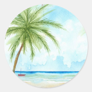 Rond Sticker de plage tropical