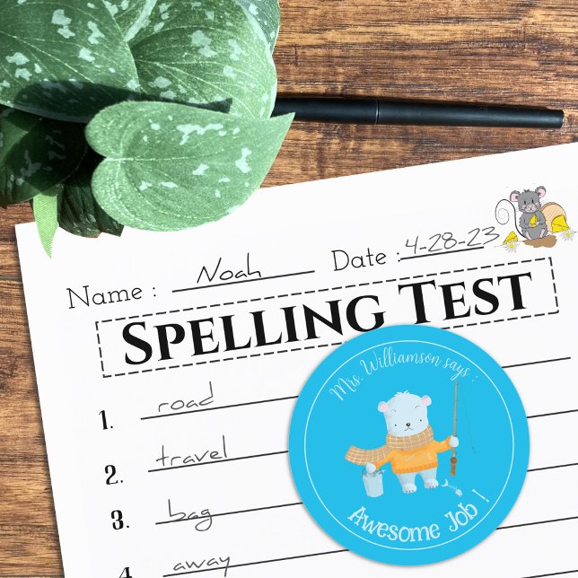 Rond Sticker de récompense bleu ours pêche (Créateur téléchargé)