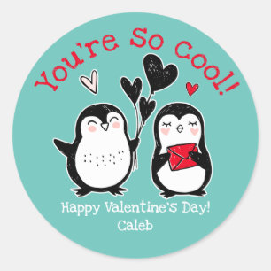 Rond Sticker de Saint-Valentin Doodin Penguin