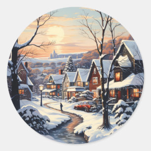 Rond Sticker de scène du village de Noël