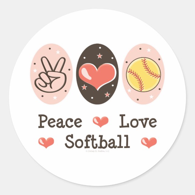 Rond Sticker de softball Peace Love (Devant)