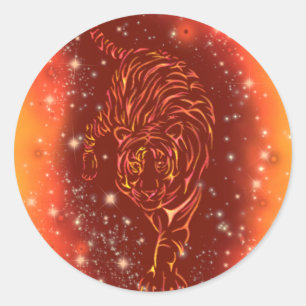 Rond Sticker De Tigre En Course À Galaxy Starry Night