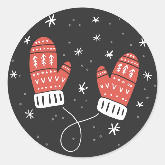 Rond Sticker de vacances Cute Red Mittens (Devant)