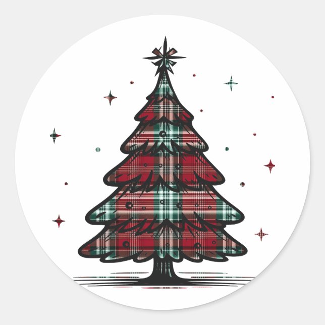 Rond Sticker d'enveloppe de Noël de Noël Plaid (Devant)