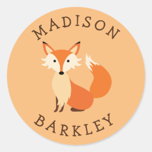 Rond Sticker d'enveloppe de phoque Fox Kid Cute Woodlan