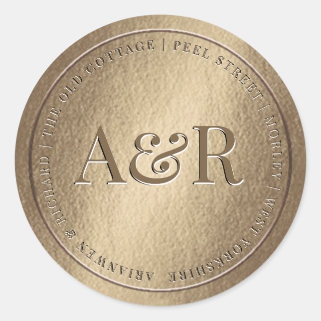 Rond Sticker d'enveloppe d'or avec Monogramme (Devant)