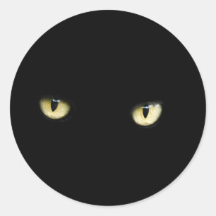 Rond Sticker des yeux de chat noir d'Halloween