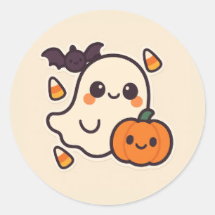 Rond Sticker d'Halloween Ghost Cute Kawaii pour enfants