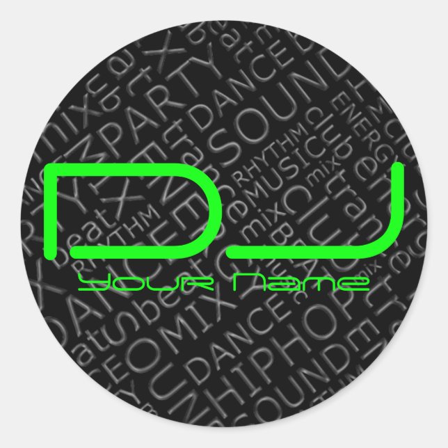 Rond Sticker DJ vert avec Arrière - plan Cool (Devant)