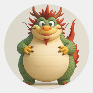 Rond Sticker Dragon Cartoon Festive Chubby