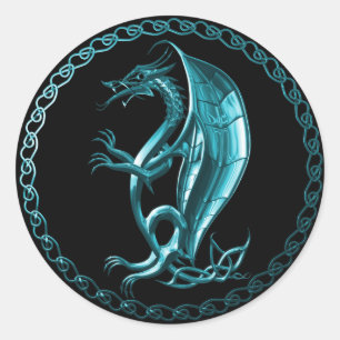 Rond Sticker Dragon Celtique bleu