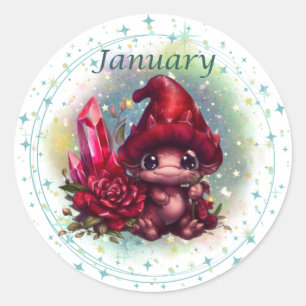 Rond Sticker Dragon Garnet Janvier Birthstone