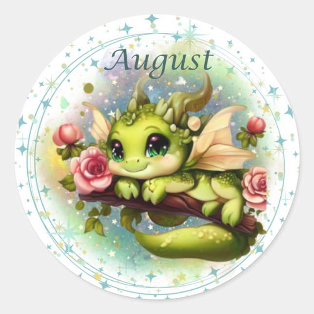 Rond Sticker Dragon Péridot Août Birthstone (Devant)