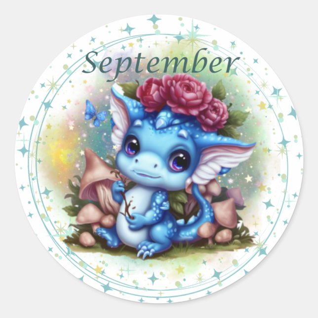 Rond Sticker Dragon Sapphire de septembre Birthstone (Devant)