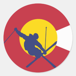 Rond Sticker Drapeau du Colorado - Skier - Fer Cross
