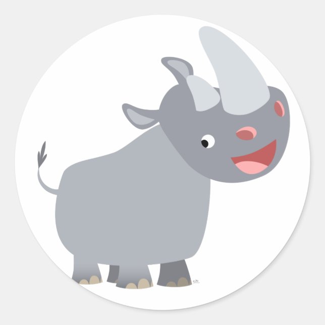 Rond Sticker Drôle Cartoon Rhino (Devant)