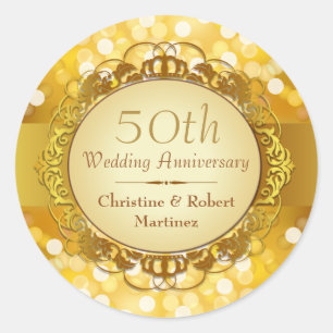 Rond Sticker du 50e anniversaire du Golden Bokeh