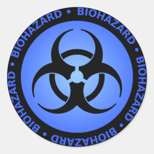 Rond Sticker du symbole bleu de risque biologique
