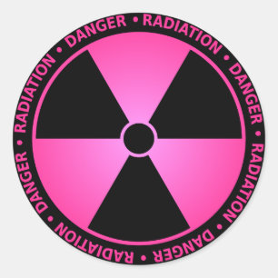 Rond Sticker du symbole de rayonnement rose avec texte