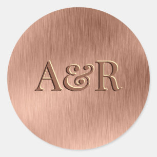 Rond Sticker effet or rose monogramme,