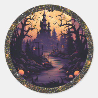 Rond Sticker éffrayant Haunted Castle Halloween Round