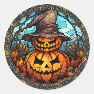 Rond Sticker éffrayant Scarecrow et Halloween Citrouill