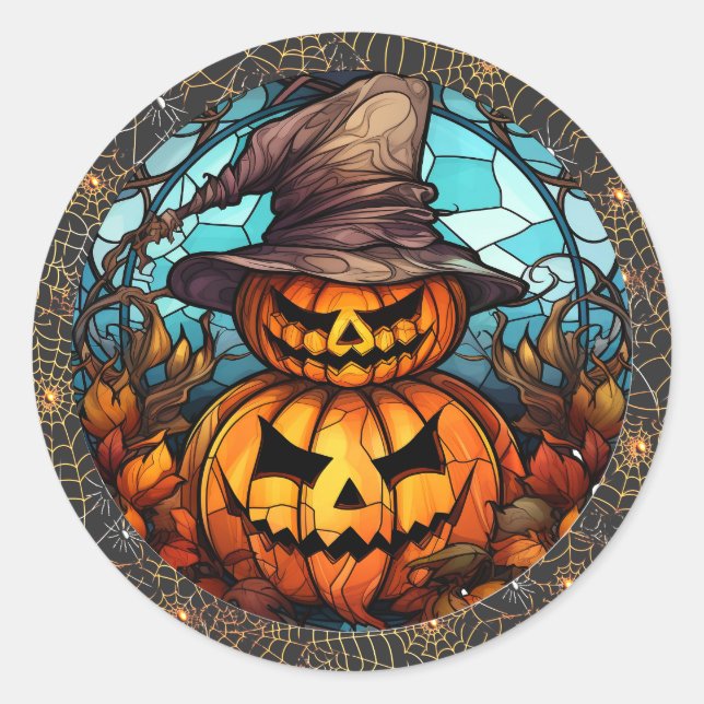 Rond Sticker éffrayant Scarecrow et Halloween Citrouill (Devant)