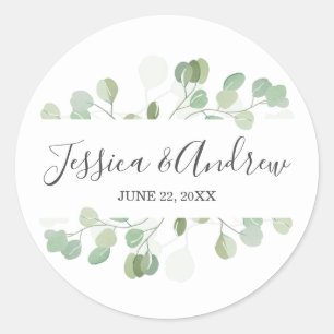 Rond Sticker Élégant Mariage d'enveloppe Eucalyptus