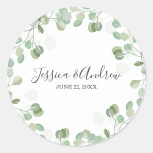 Rond Sticker Élégant Mariage d'enveloppe Eucalyptus