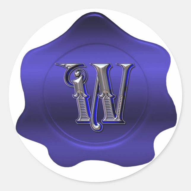 Rond Sticker élégant W Monogram Blue Wax Seal Look (Devant)