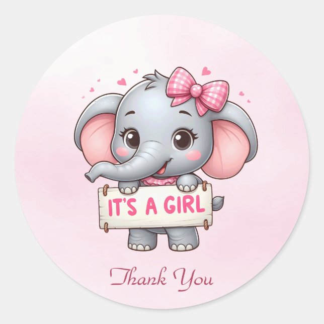 Rond Sticker Eléphant Rose (Devant)