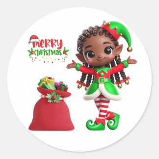 Rond Sticker Elf BMSC Père Noël, Petit Helper, V2