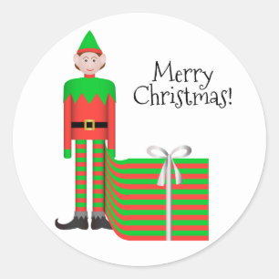 Rond Sticker Elf de Noël - Forfait Cadeau rayé