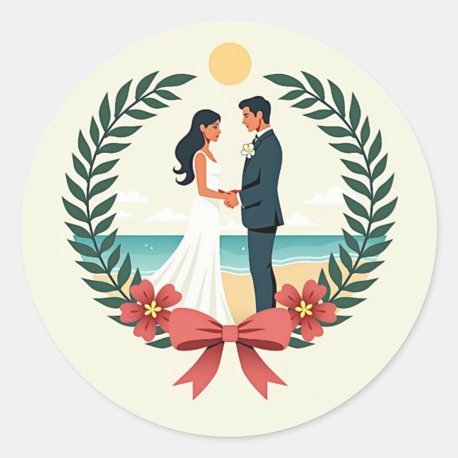 Rond Sticker Emblem Mariage Plage (Devant)