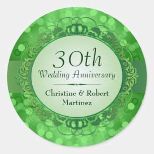 Rond Sticker Emerald Green Bokeh 30th Anniversary