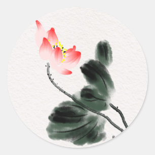 Rond Sticker en aquarelle Lotus Flowers