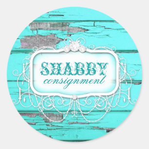 Rond Sticker en bois Vintage Aqua GC Shabby