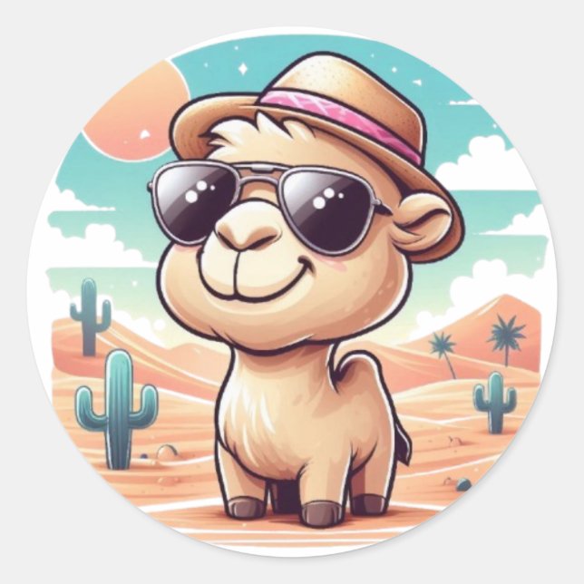 Rond Sticker en Camel Cartoon - Funny Desert Adventur (Devant)