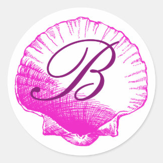 Rond Sticker en coquille de mer monogramme Fuscia