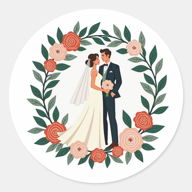 Rond Sticker en couple de mariage élégant (Devant)