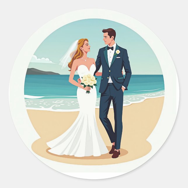Rond Sticker en couple Mariage en bord de plage (Devant)
