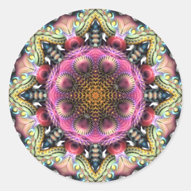 Rond Sticker en étoile Mandala géométrique fractale (Devant)
