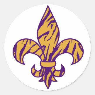 Rond Sticker en Fleur de Lis, tigre violet et or